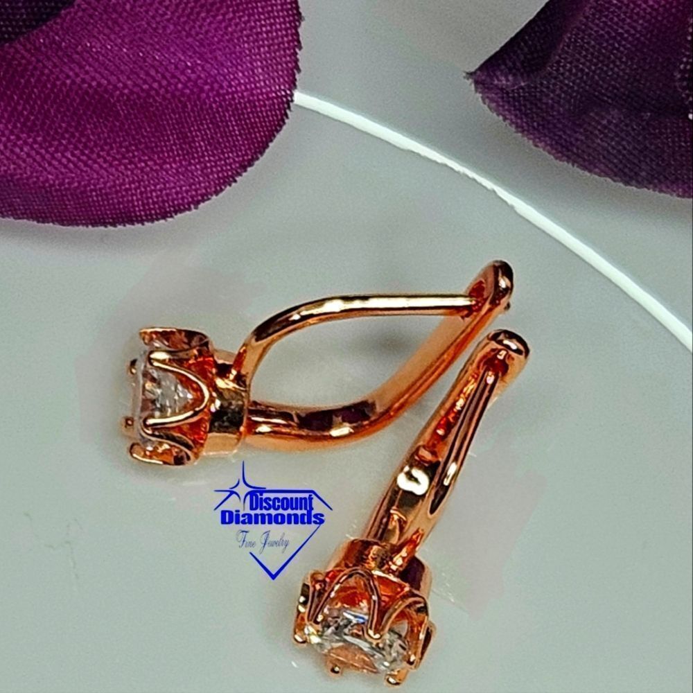 Round White Diamond Huggie Earrings 14K Rose Gold On 925 Silver - Picture 5 of 8